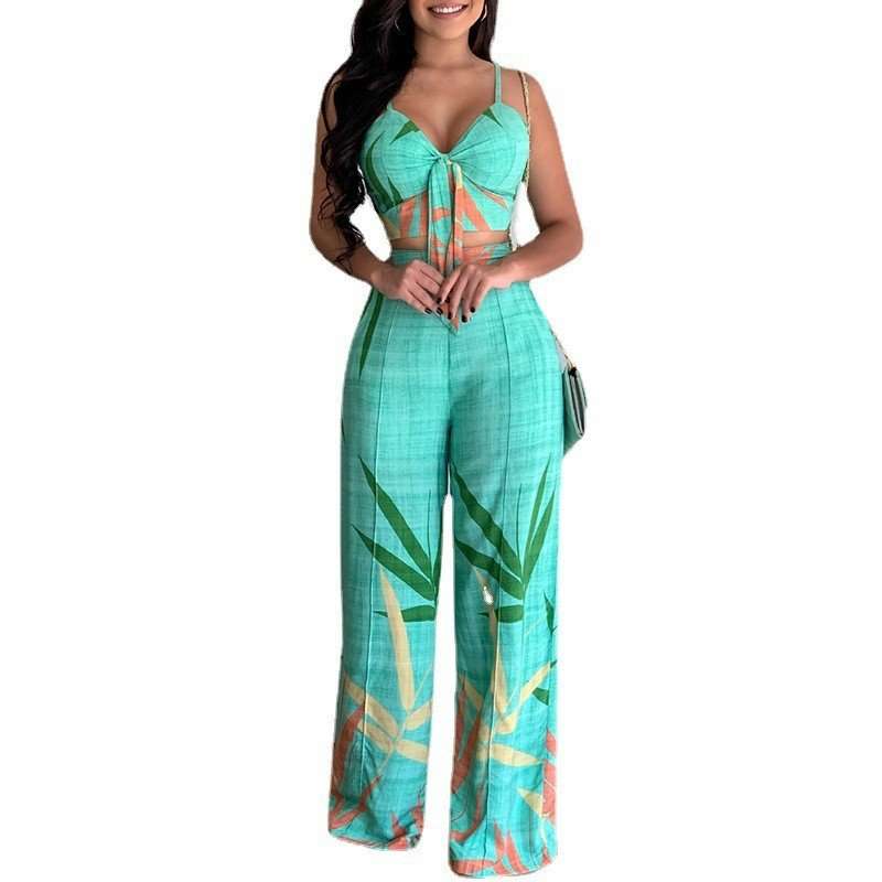 Tropical Print Two-Piece Set - L, Green image