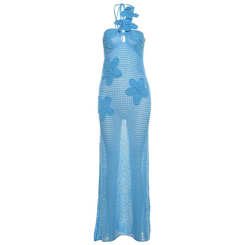 Crochet Halter Backless Maxi Dresses image 6