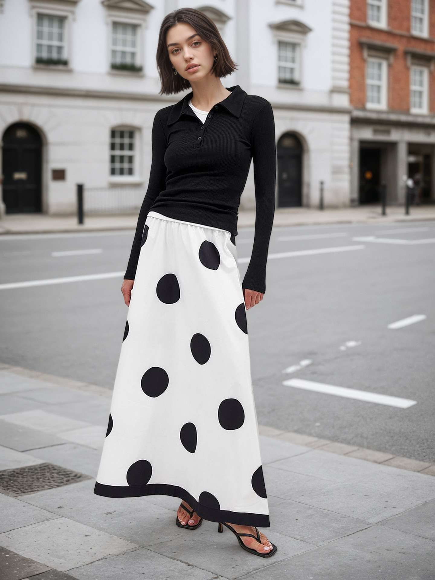 Polka Dot Wide-Leg Maxi Skirt - S, White image