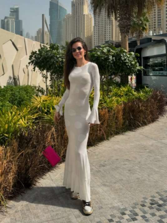 Long-Sleeve Maxi Dress - M, White image
