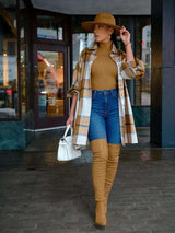 Contrast Color Plaid Long Sleeve Boyfriend Coat - S, Beige image