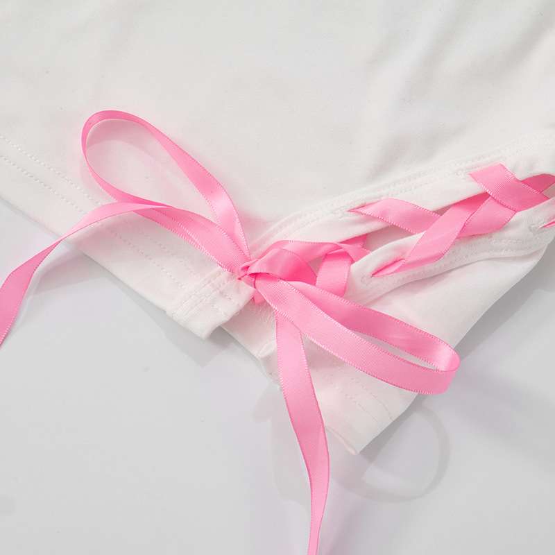 Crop Top Tank with Text & Side Ribbon Details image 4