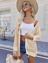 Crochet Cardigan for Women Long Sleeve - M, Apricot Blush Beige image