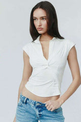 Sleeveless Twist-Front Blouse with Structured Details image 6