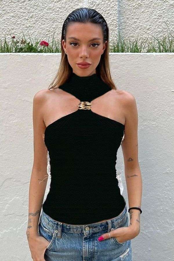 Halter Neck Top with Gold Accent image 0