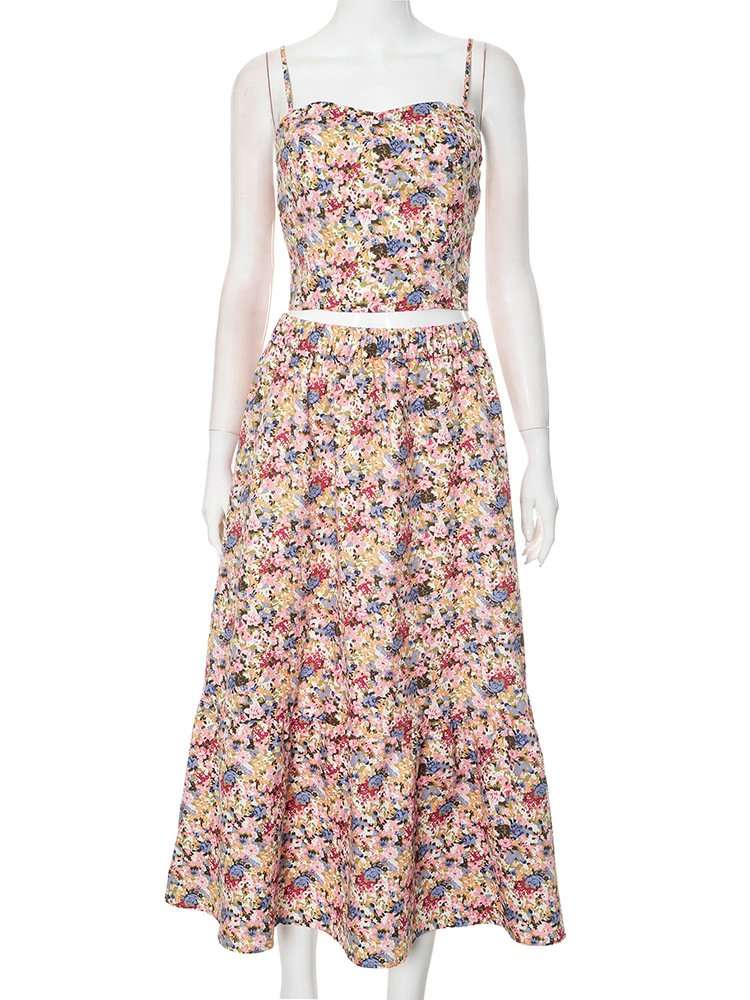 Floral Crop Top & Midi Skirt Set image 2
