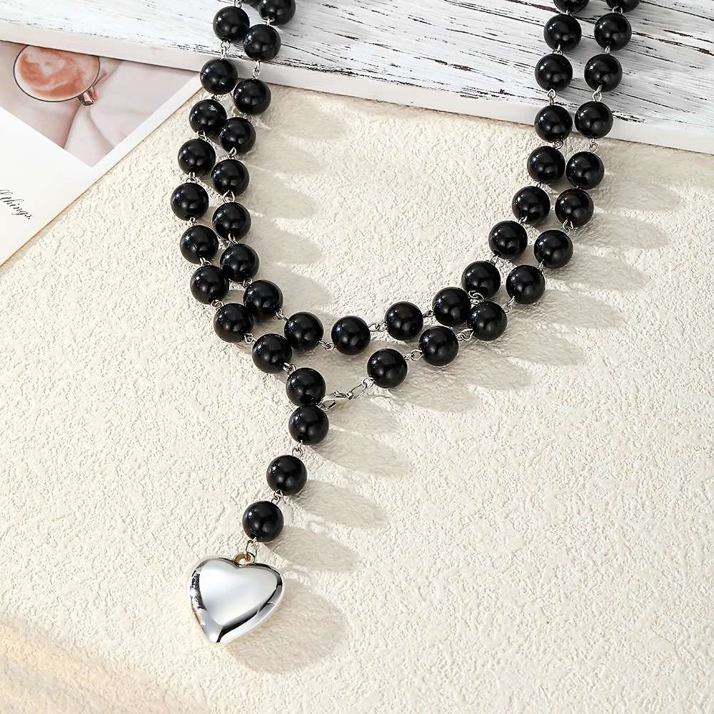 Gothic Black Beaded Layered Necklace image 3
