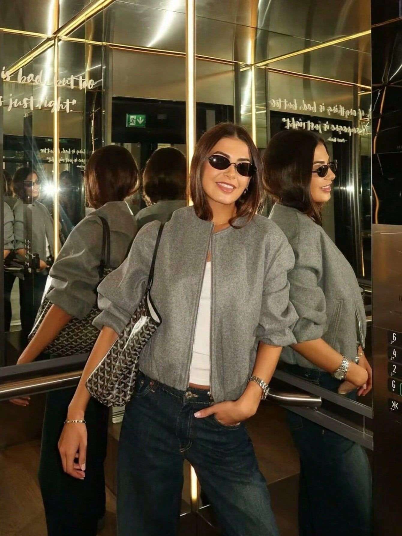 Casual Woman Bomber Jacket - L, Grey image
