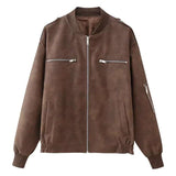 Casual Long Sleeve Bomber Jacket - L, Brown image