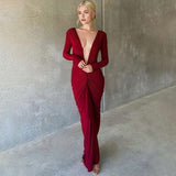 Reversible V Plunge Drape Maxi Dress - XL, Maroon Brown image