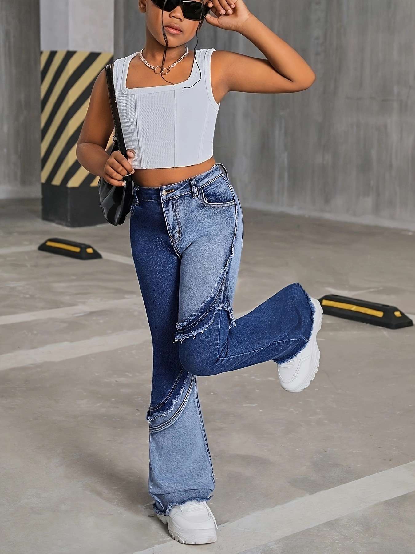 Colorblock Flare Skinny Jeans - S, Blue image