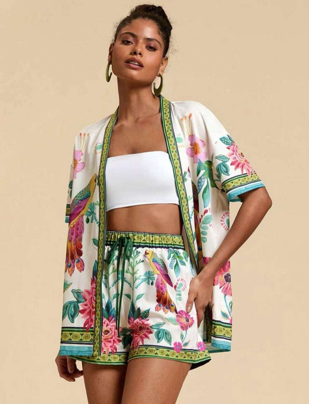 Tropical Floral Print Co-Ord Set - M, Multi Green image
