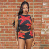 Abstract Print Sleeveless Crop Top and Shorts Set image 7