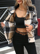 Plaid Faux Fur-Lined Oversized Jacket - M, Brown image
