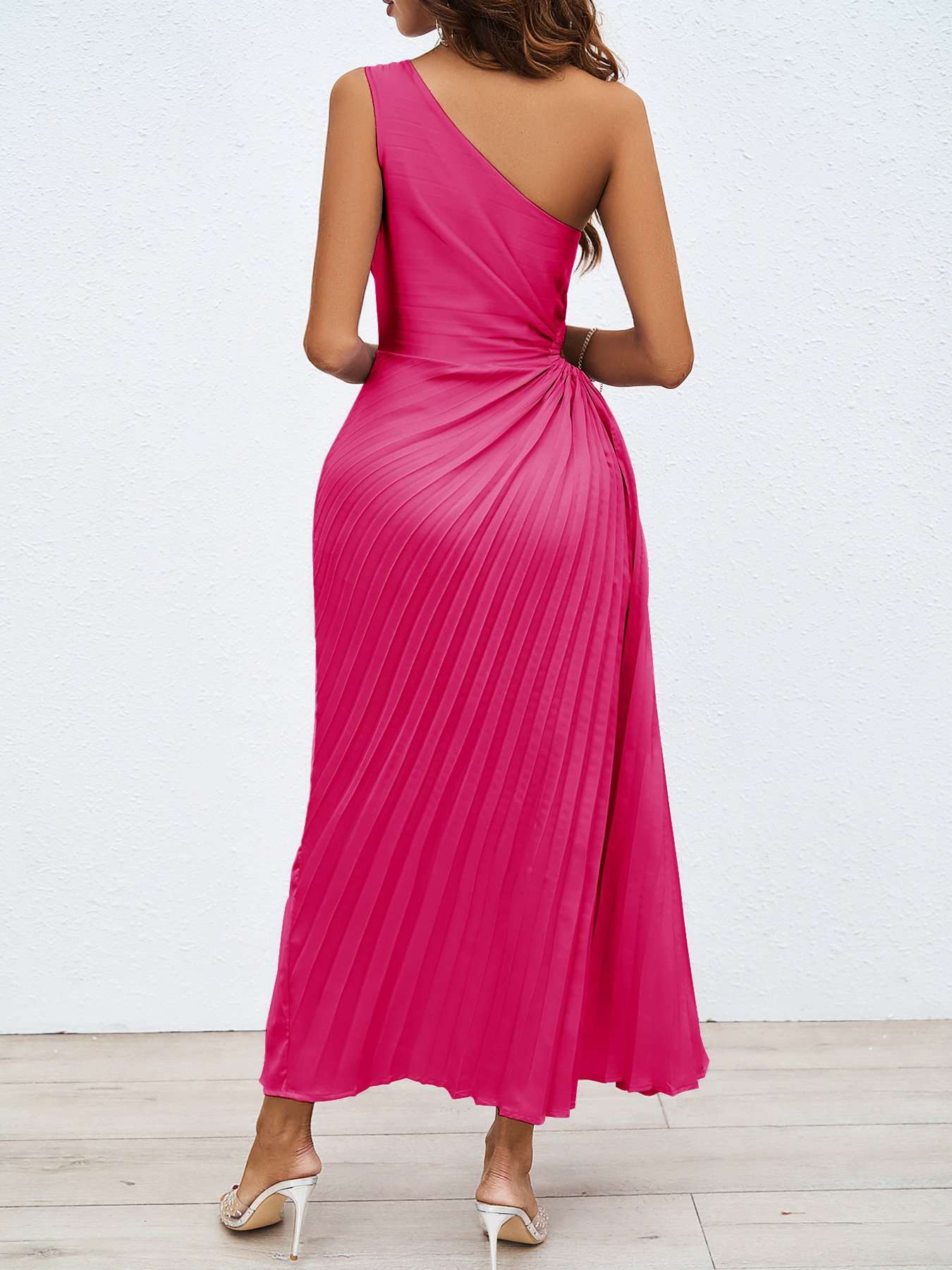 One-Shoulder Pleated Midi Dress image 2