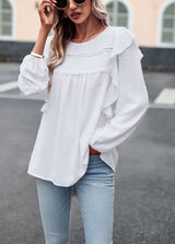 Self-Design Round Neck Elegant Top - L, White image