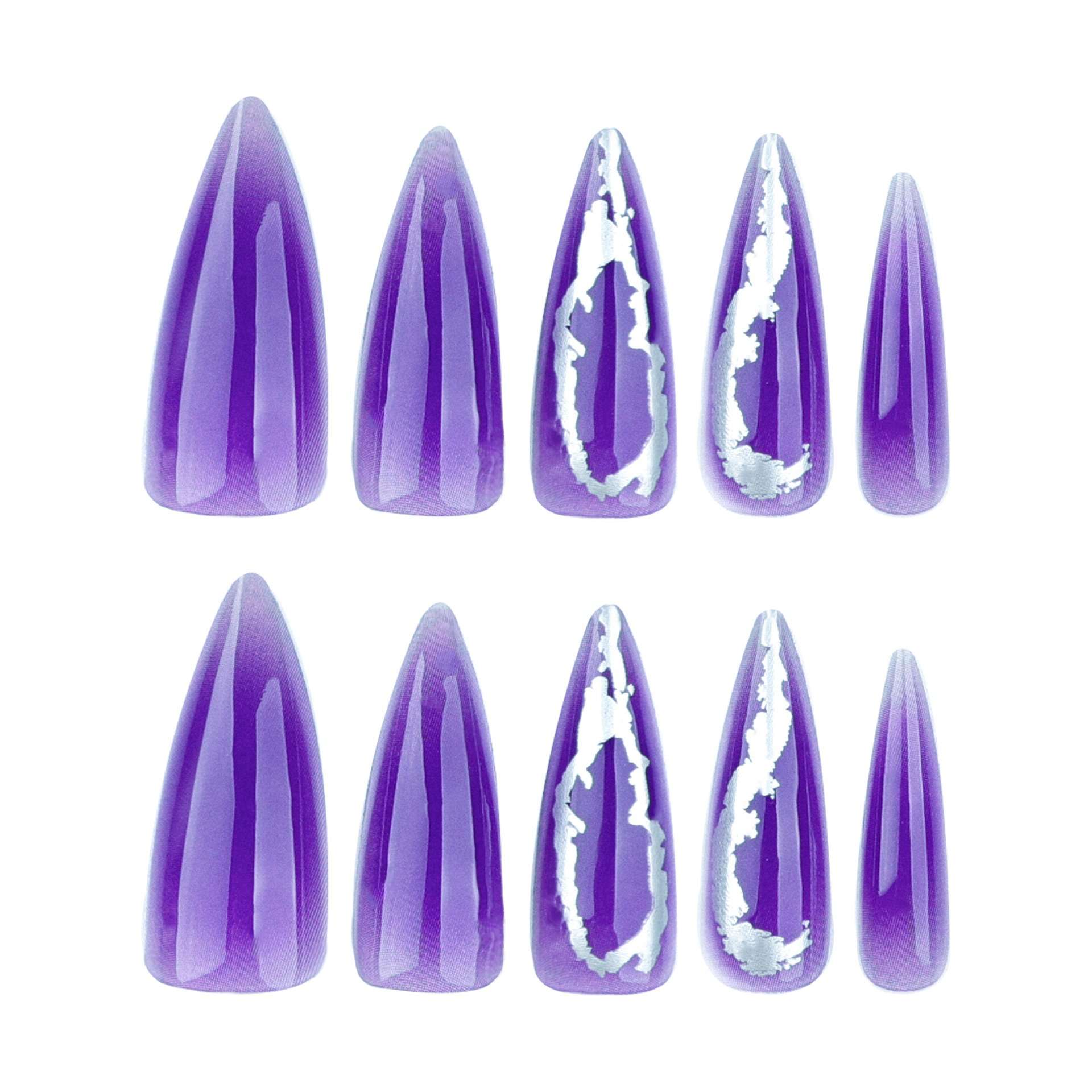 Purple and Silver Stiletto Nail Set image 3