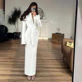 Long-Sleeve Dress with Front Tie Detail - L, White image