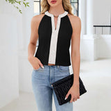 Elegant Contrast Sleeveless Top - L, Black image