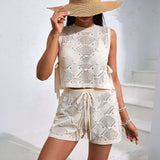 Crochet Knit Two-Piece Set - S, White image