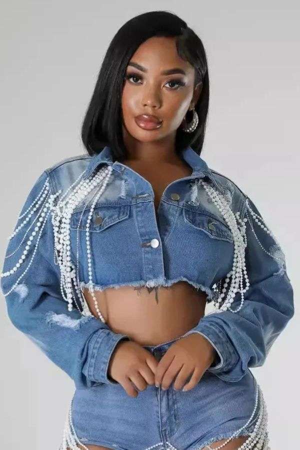 Chain Fashion Denim Coat Short Jacket image 6