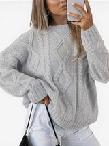 Cozy Cable Knit Pattern Sweater - L, Grey image