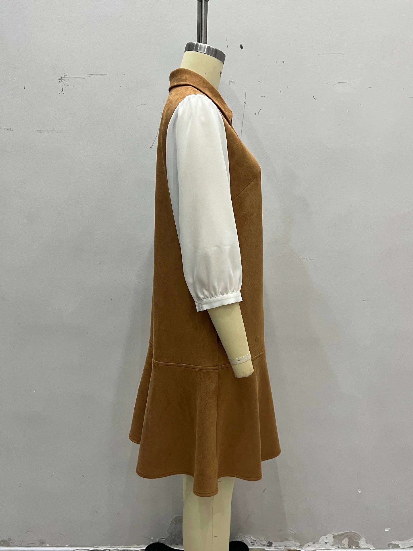 Button-Front Dress with White Sleeve Detail image 6