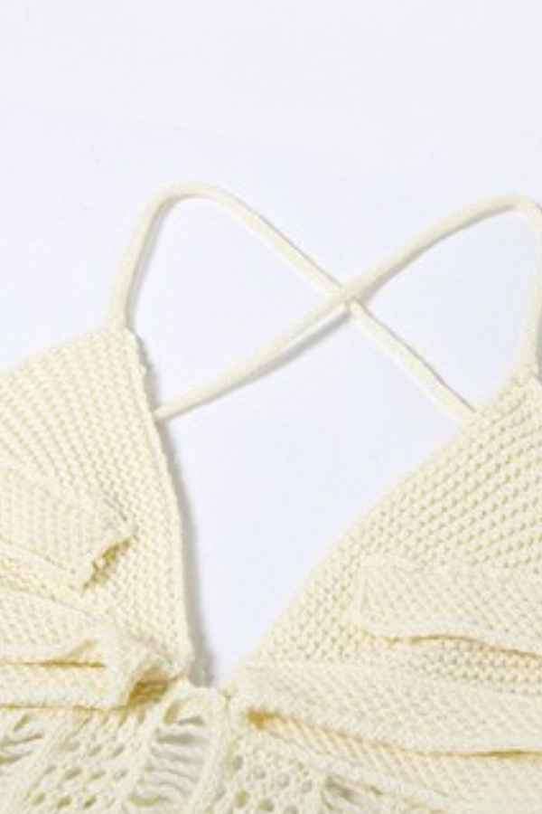 Sexy Ripped Crochet Cross Halter Back Resort Maxi Dress image 5