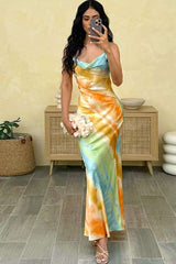 Colorful Tie-Dye Maxi Dress - S, Blue image