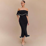 Off-Shoulder Black Bodycon Midi Dress image 1