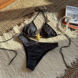 Shimmer Starfish Detail Bikini Set - M, Black image