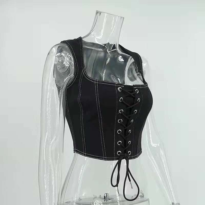 Black Lace-Up Corset Top image 2