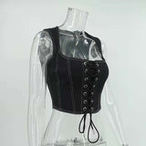 Black Lace-Up Corset Top image 2
