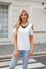Sequin Embellished Short-Sleeve Top - S, White image