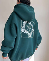 Text Printed Casual Long Sleeve Hoodie - M, Deep Sea Green image