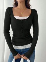 Ribbed Long Sleeve Button-Front Top image 2