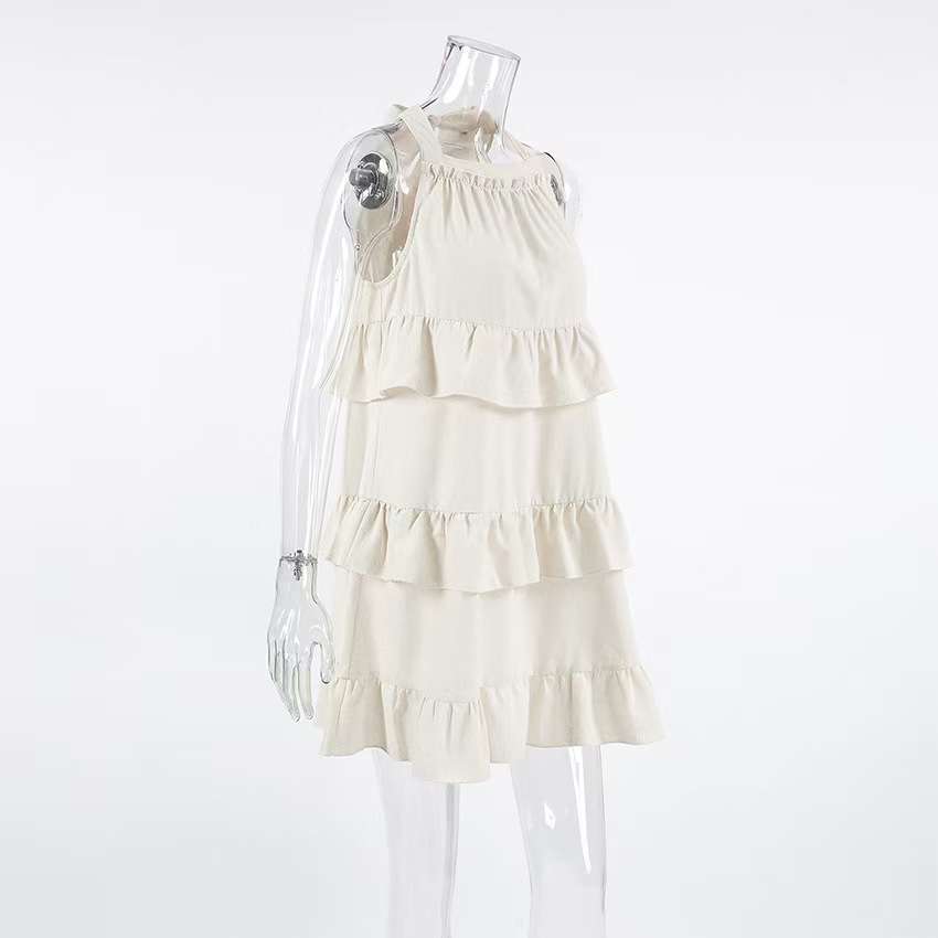 Tiered Ruffle Sleeveless Dress - L, Beige image