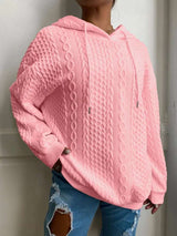 Cable Knit Hoodie - L, Pink image