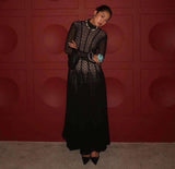 Lace Long Dress with Sheer Detailing - S, Black image