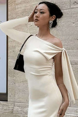 Elegant Asymmetrical Bow-Knot Dress - S, White image