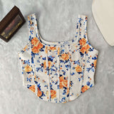 Floral Print Corset-Style Crop Top - L, Orange image