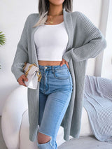 Long Knitted Cardigan Sweater - L, Grey image