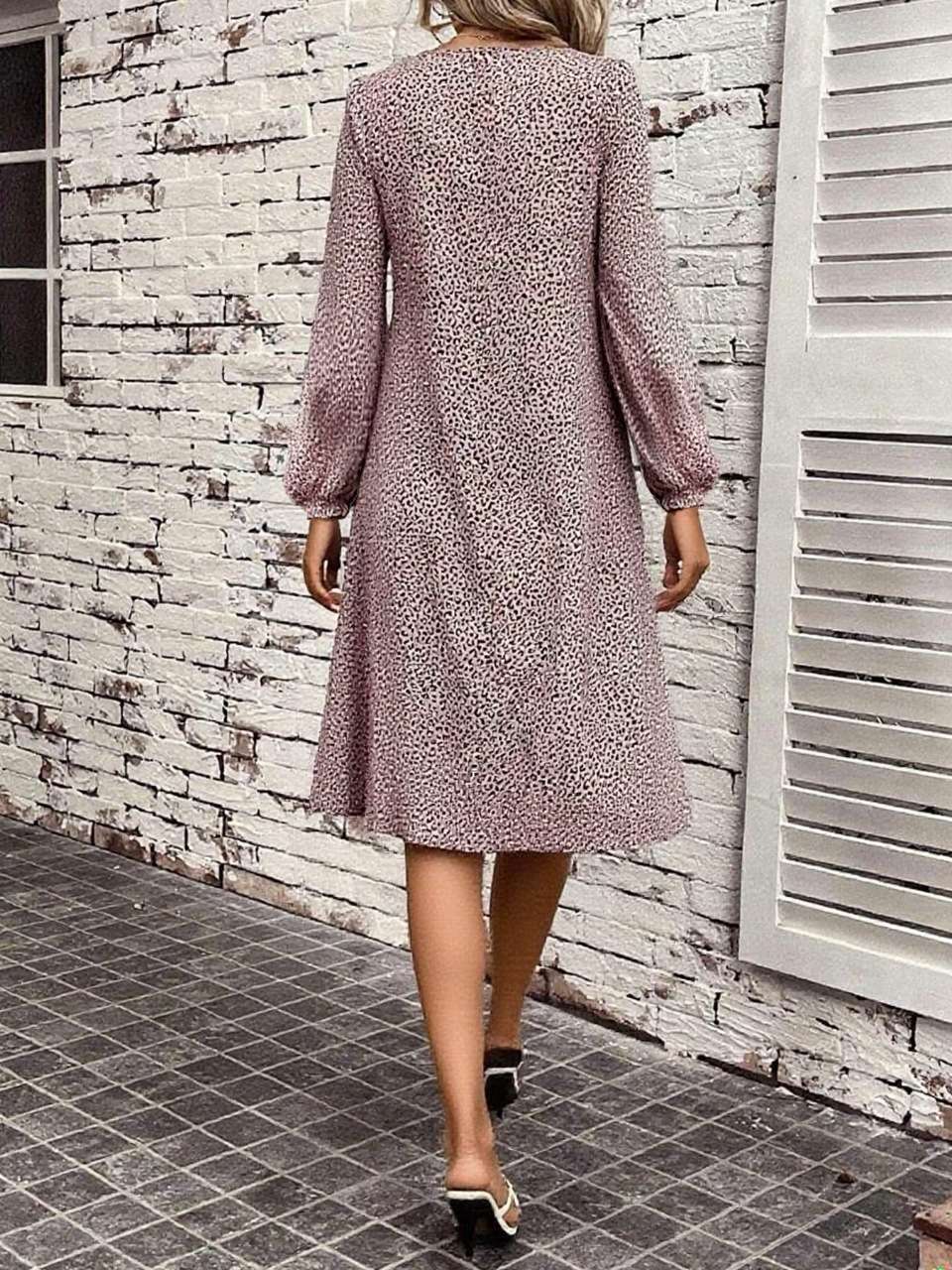 Leopard Print Long Sleeve Midi Dress image 5