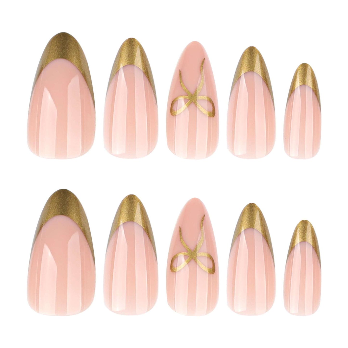 Gold Chrome Bow Accent Almond Press-On Nails image 3