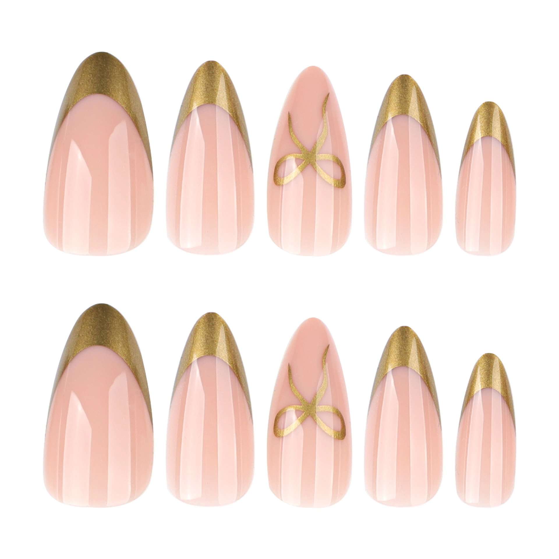 Gold Chrome Bow Accent Almond Press-On Nails image 3