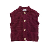 Knitted Sleeveless Cardigan Sweater - S, Maroon Red image