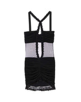 Sheer Panel Mini Dress Crisscross Halter Neck image 3