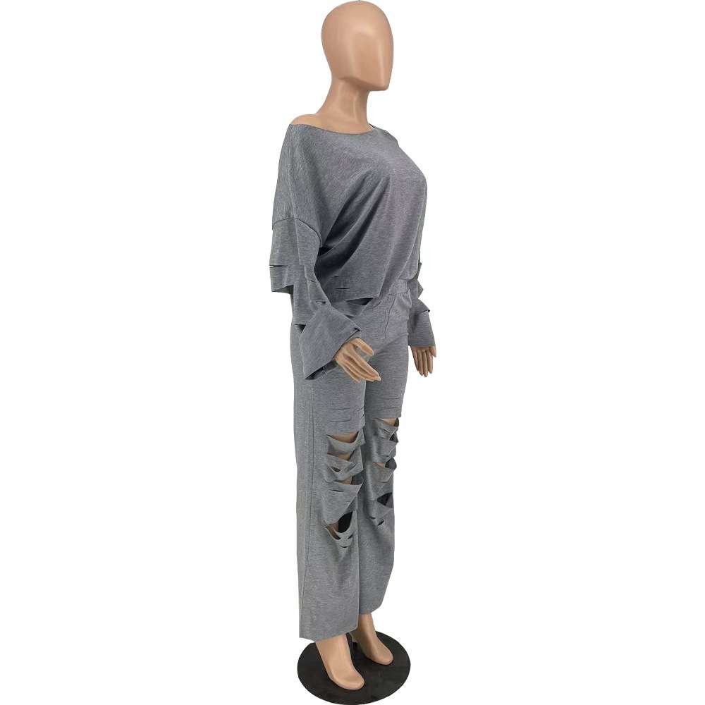 Front Ripped Cut Out Long Pants Top Sets Clubwear image 5