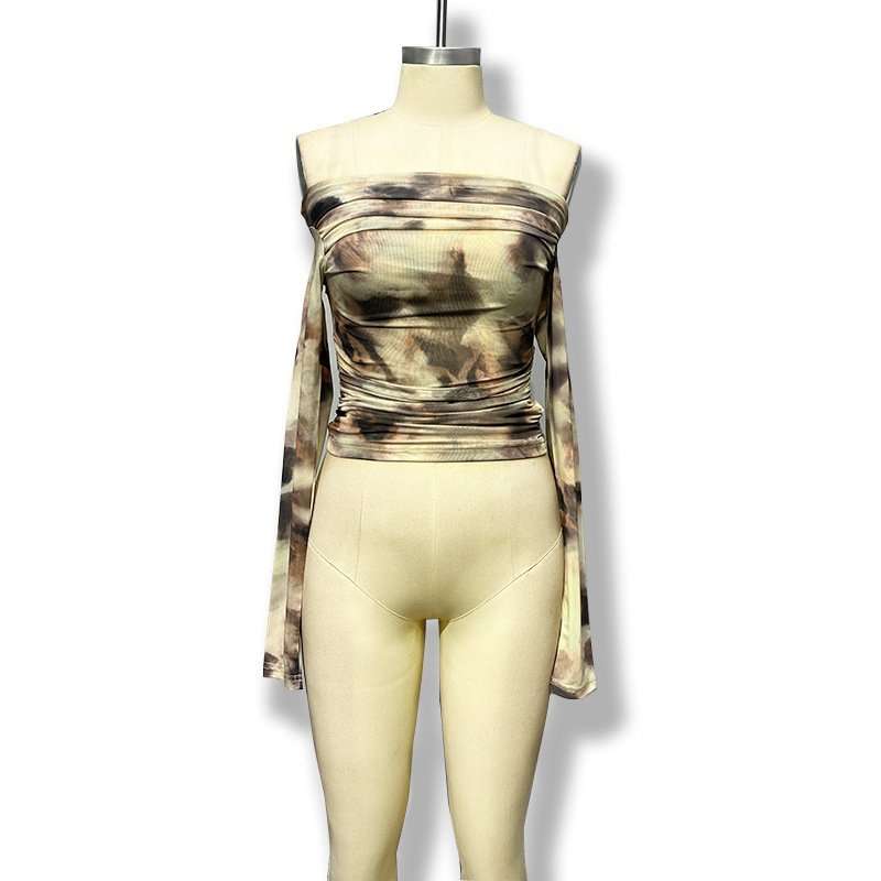 Off Shoulder Print Crop Top image 3