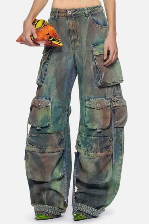Pocketed Camo Denim Cargo Jeans image 0